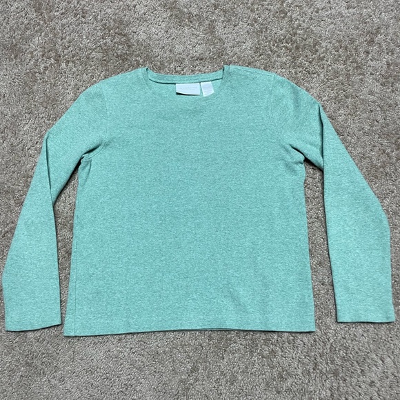 LIZ CLAIBORNE WOMENS LONG SLEEVE RIBBED SHIRT. LIGHT GREEN. PETITE. - Picture 3 of 9